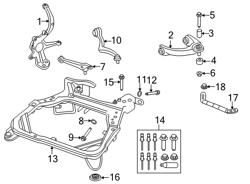 2006 Mercury Milan Front Suspension Components, Lower Control Arm, Upper Control Arm, Stabilizer Bar Crossmember Diagram for 6E5Z-5C145-A