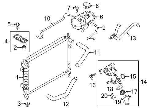 2017 Ford Mustang Radiator & Components Thermostat Unit Mount Bolt Diagram for -W714841-S437