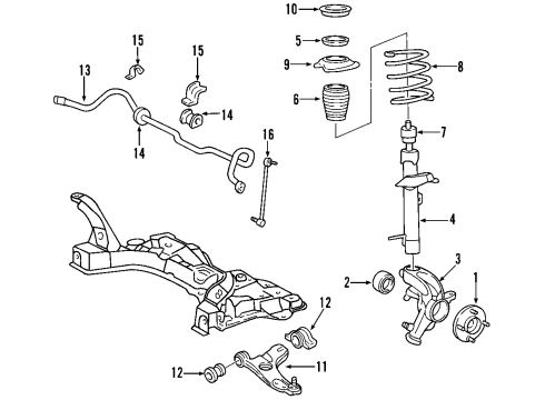 2002 Ford Focus Front Suspension Components, Lower Control Arm, Stabilizer Bar Knuckle Diagram for 2M5Z-3K185-BA