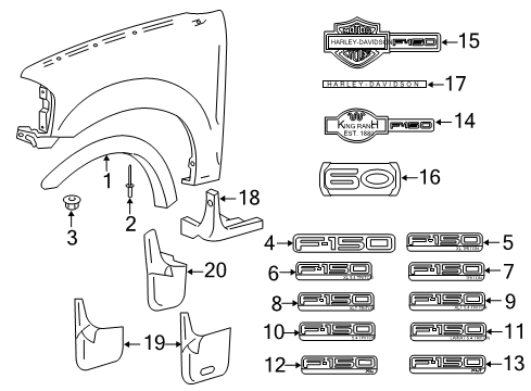 2008 Ford F-150 Exterior Trim - Fender Emblem Diagram for 7L3Z-8442528-A