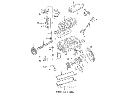 1994 Ford F-350 Engine Oil Cooler Oil Cooler Mount Bolt Diagram for F3TZ6894A