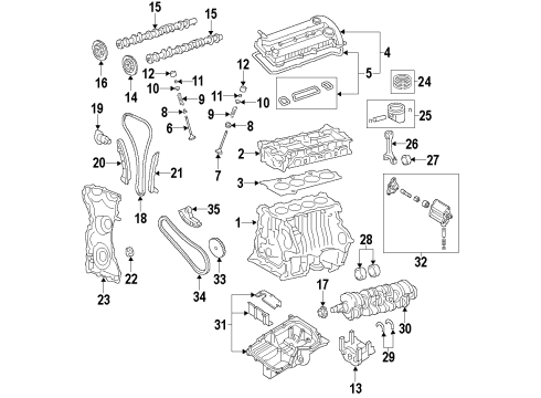 2018 Ford Escape Engine Parts, Mounts, Cylinder Head & Valves, Camshaft & Timing, Variable Valve Timing, Oil Pan, Oil Pump, Balance Shafts, Crankshaft & Bearings, Pistons, Rings & Bearings Engine Diagram for GV6Z-6006-AA
