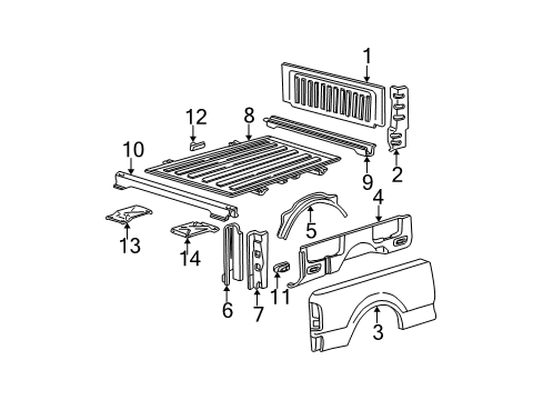 2002 Ford F-150 Front & Side Panels, Floor Inner Panel Support Diagram for F65Z-99279A29-A