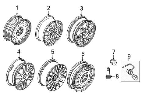 2009 Ford Focus Wheels Wheel Nut Diagram for 8S4Z-1012-B