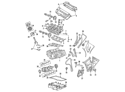 2003 Ford Escape Engine Parts, Mounts, Cylinder Head & Valves, Camshaft & Timing, Oil Cooler, Oil Pan, Oil Pump, Crankshaft & Bearings, Pistons, Rings & Bearings Oil Cooler Diagram for F6RZ-6A642-AF