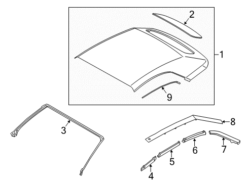 2017 Ford Mustang Covers & Trim - Top Upper Weatherstrip Diagram for GR3Z-7653987-A