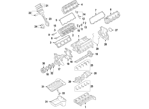2009 Ford F-350 Super Duty Engine Parts, Mounts, Cylinder Head & Valves, Camshaft & Timing, Variable Valve Timing, Oil Cooler, Oil Pan, Oil Pump, Crankshaft & Bearings, Pistons, Rings & Bearings Bearing Diagram for 8C3Z-6211-A