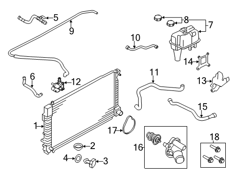 2008 Ford Escape Radiator & Components Overflow Hose Diagram for 5M6Z-8075-AD