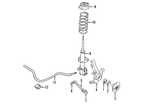1996 Ford Aspire Front Suspension Components, Lower Control Arm, Stabilizer Bar Front Hub Seal Diagram for E8BZ-1S177-A