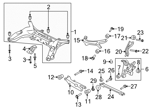 2009 Ford Taurus X Rear Suspension Components, Lower Control Arm, Upper Control Arm, Stabilizer Bar Lower Control Arm Diagram for 7F9Z-5A649-TR