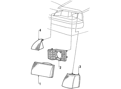1988 Ford Thunderbird Headlamp Components, Park Lamps Lens & Housing Diagram for E7SZ-13007-A