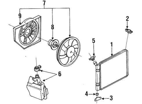1991 Mercury Tracer Radiator & Components, Cooling Fan Fan Assembly Diagram for F5CZ-8C607-C