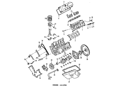 2001 Ford Crown Victoria Engine Parts, Mounts, Cylinder Head & Valves, Camshaft & Timing, Oil Cooler, Oil Pan, Oil Pump, Crankshaft & Bearings, Pistons, Rings & Bearings Front Mount Diagram for 1W7Z-6038-BA