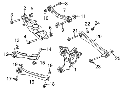 2021 Ford Mustang Mach-E Rear Suspension Components, Lower Control Arm, Upper Control Arm, Ride Control, Stabilizer Bar Torque Strut Mount Bolt Diagram for -W500545-S439