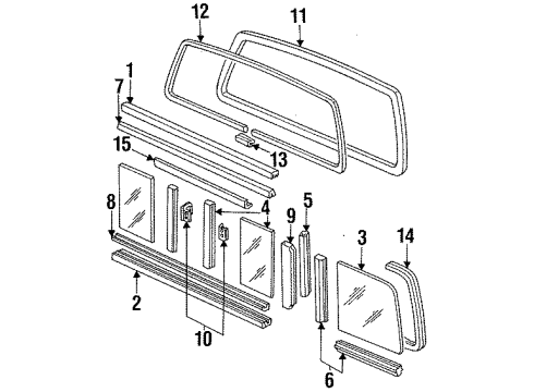 1996 Ford F-150 Back Glass & Hardware, Reveal Moldings Division Bar Diagram for F4TZ1542076A