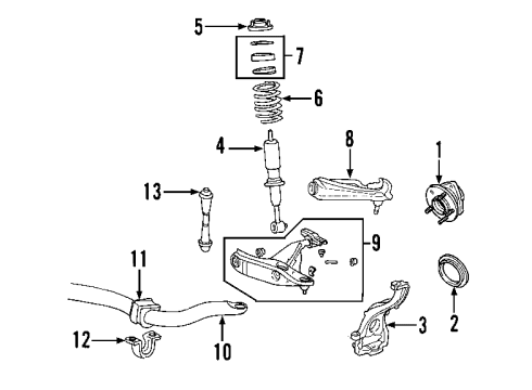 2007 Ford Explorer Front Suspension Components, Lower Control Arm, Upper Control Arm, Stabilizer Bar Stabilizer Link Diagram for 6L2Z-5K483-AA