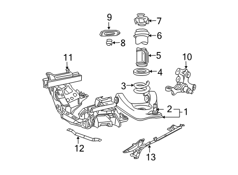 2001 Ford Mustang Front Suspension Components, Lower Control Arm, Stabilizer Bar Knuckle Diagram for XR3Z-3106-AA