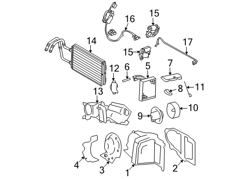 2004 Lincoln Town Car A/C Evaporator & Heater Components Blower Motor Diagram for 3W1Z-19805-AA
