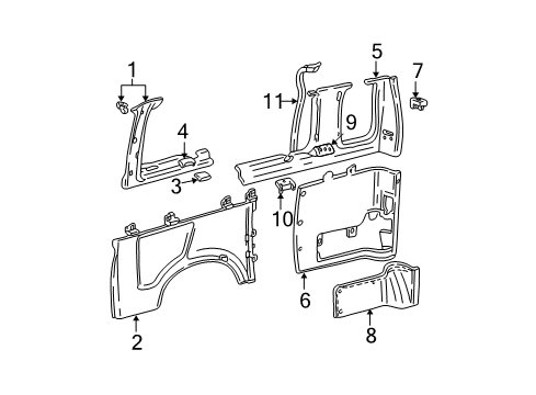 1996 Ford E-350 Econoline Interior Trim - Side Panel Quarter Trim Diagram for F2UZ1531012AAK