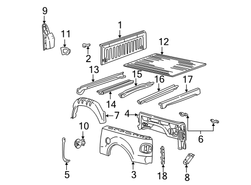 2002 Ford F-150 Front & Side Panels, Floor Panel Extension Diagram for F65Z-9900375-AA