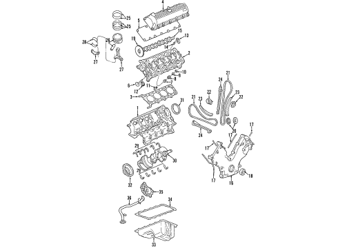 2000 Ford Expedition Engine Parts, Mounts, Cylinder Head & Valves, Camshaft & Timing, Oil Pan, Oil Pump, Crankshaft & Bearings, Pistons, Rings & Bearings Rear Mount Diagram for F85Z-6068-DA