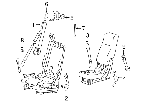 2007 Ford F-150 Front Seat Belts Retractor Assembly Diagram for 8L3Z-18611B08-AC