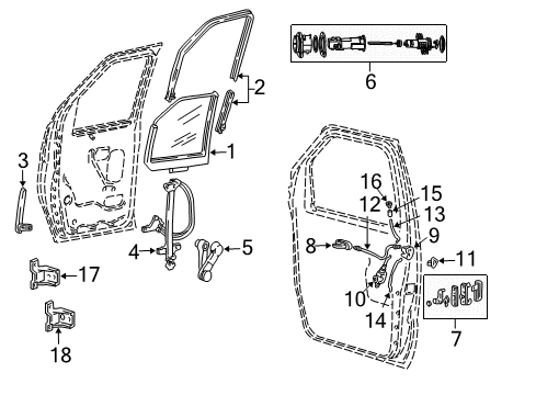 2005 Ford E-150 Club Wagon Door Glass & Hardware Lower Guide Diagram for F2UZ-15222A01-A