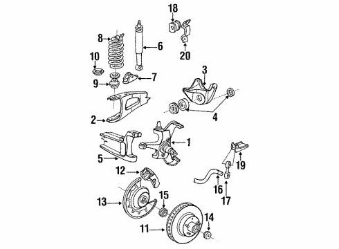 1987 Ford F-350 Front Suspension Components, King Pin, Stabilizer Bar Radius Arm Mount Bracket Diagram for E4TZ-3B095-B