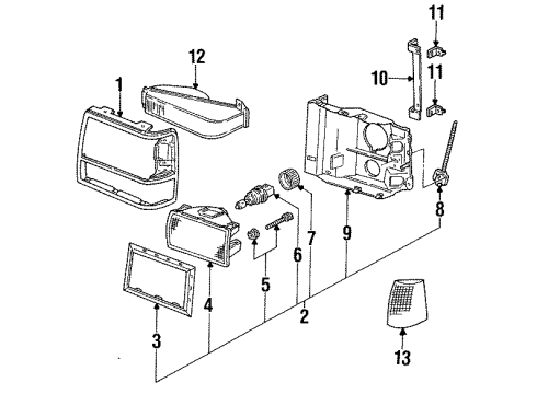 1991 Ford Explorer Headlamp Components, Park & Side Marker Lamps Wire Harness Diagram for F1TZ14290F