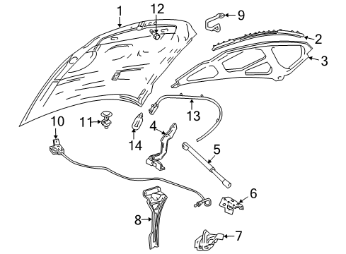 2006 Lincoln Navigator Hood & Components Handle Diagram for 2L1Z-16916-AAG