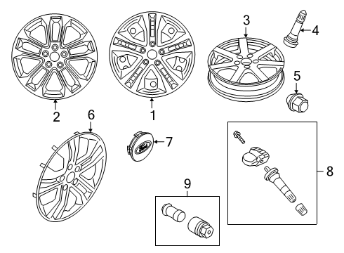 2022 Ford Escape Wheels & Trim Wheel Nut Diagram for CV6Z-1012-D