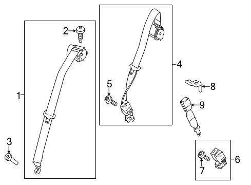 2014 Ford Focus Seat Belt Center Belt Assembly Bolt Diagram for -W715640-S900