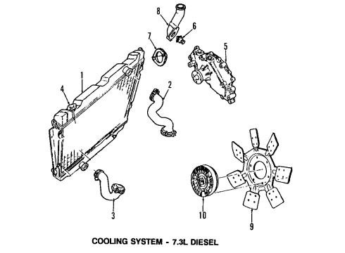 1995 Ford E-350 Econoline Club Wagon Cooling System, Radiator, Water Pump, Cooling Fan, Belts & Pulleys Upper Hose Diagram for F5UZ8260C