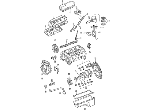1997 Ford E-350 Econoline Club Wagon Engine Parts, Mounts, Cylinder Head & Valves, Camshaft & Timing, Oil Cooler, Oil Pan, Oil Pump, Crankshaft & Bearings, Pistons, Rings & Bearings Front Mount Diagram for F7UZ-6038-JA