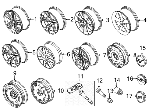 2010 Ford Mustang Wheels, Covers & Trim Spare Wheel Diagram for 9R3Z-1007-A