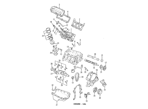 1999 Ford Windstar Engine Parts, Mounts, Cylinder Head & Valves, Camshaft & Timing, Oil Pan, Oil Pump, Balance Shafts, Crankshaft & Bearings, Pistons, Rings & Bearings Oil Pan Rear Seal Diagram for E3DZ-6723-B