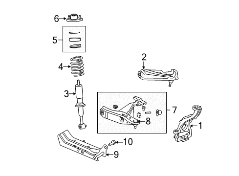 2003 Lincoln Aviator Front Suspension Components, Lower Control Arm, Upper Control Arm, Stabilizer Bar Crossmember Diagram for 2C5Z-5C075-AA