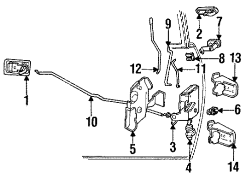 1990 Ford Mustang Lock & Hardware Handle Diagram for E7FZ-6122405-A