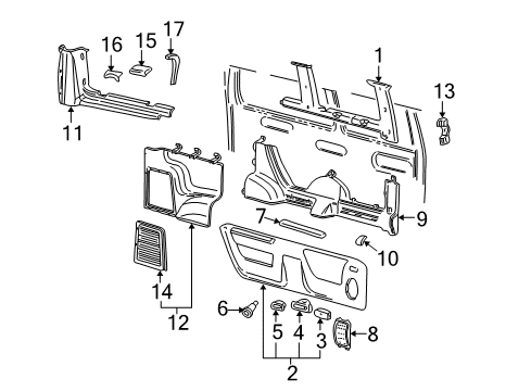 1998 Ford E-150 Econoline Interior Trim - Side Panel Seat Belt Guide Diagram for F7UZ-1631011-AAC