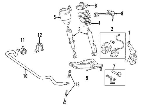 2003 Ford Expedition Front Suspension Components, Lower Control Arm, Upper Control Arm, Stabilizer Bar Stabilizer Bar Insulator Diagram for 2L1Z-5484-CA