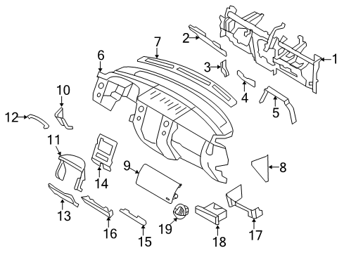 2013 Ford Expedition Instrument Panel Reinforce Beam Upper Bracket Diagram for 9L1Z-78044F48-A
