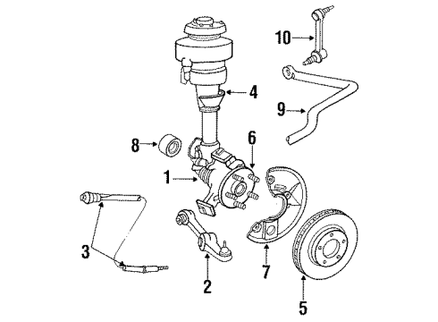 1994 Lincoln Continental Front Suspension Components, Lower Control Arm, Ride Control, Stabilizer Bar Strut Diagram for YF3Z-3C098-ZB