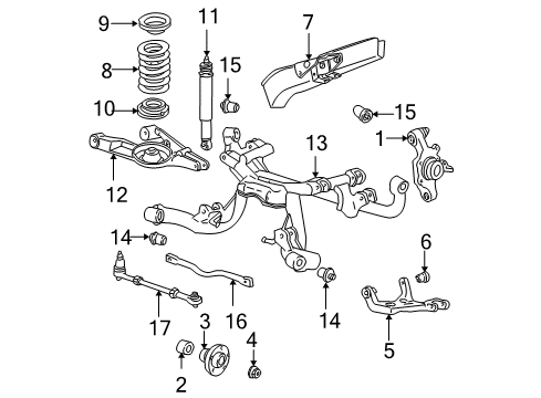2003 Ford Mustang Rear Suspension Components, Lower Control Arm, Upper Control Arm, Stabilizer Bar Lateral Arm Diagram for F6ZZ-5K483-BA