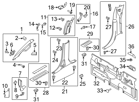 2021 Ford F-250 Super Duty Interior Trim - Cab Back Panel Retainer Diagram for -W713181-SS3ZH