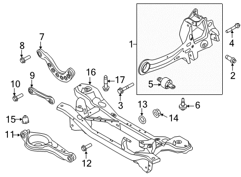 2018 Ford Focus Rear Suspension Components, Lower Control Arm, Upper Control Arm, Stabilizer Bar Suspension Crossmember Diagram for F1FZ-5035-D