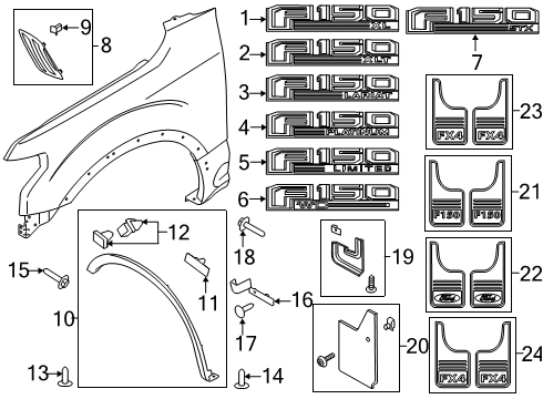 2018 Ford F-150 Exterior Trim - Fender Mud Guard Diagram for FL3Z-16A550-A
