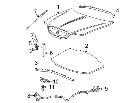 2004 Lincoln LS Hood & Components Latch Diagram for 5W4Z-16700-A