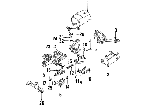 1993 Lincoln Mark VIII Steering Column Housing & Components, Shroud, Switches & Levers Cylinder & Keys Diagram for F3LY-11582-A