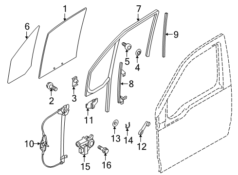 2011 Ford Transit Connect Front Door - Glass & Hardware Door Glass Screw Diagram for -W505520-S303
