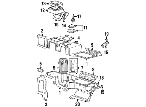 2001 Mercury Mountaineer A/C Evaporator & Heater Components Cover Assembly Diagram for F77Z-18B299-CA